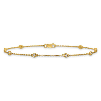 14K Complete 1/8 carat Bezel-set Diamond and Cable Chain 8-Station Anklet