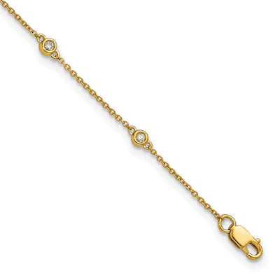 14K Complete 1/8 carat Bezel-set Diamond and Cable Chain 8-Station Anklet