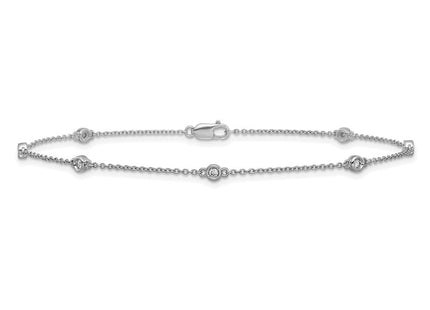 14k White Gold Bezel-Set Diamond Cable Chain Anklet with Multiple Stations (Style PM1011-017-WA-9)