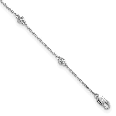 14K White Gold Complete 1/6 carat Bezel-set Diamond and Cable Chain 7-Station Anklet