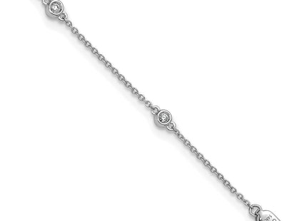 14k White Gold Bezel-Set Diamond Cable Chain Anklet with Multiple Stations (Style PM1011-017-WA-9)
