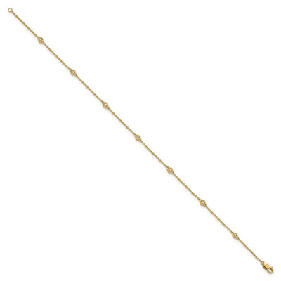 14K Complete 1/6 carat Bezel-set Diamond and Cable Chain 7-Station Anklet
