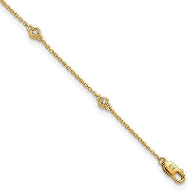14K Complete 1/6 carat Bezel-set Diamond and Cable Chain 7-Station Anklet