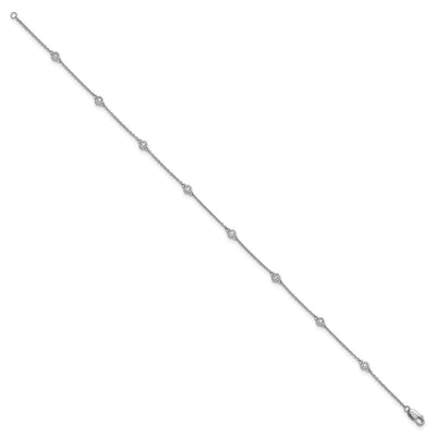 14K White Gold Complete 1/5 carat Bezel-set Diamond and Cable Chain 8-Station Anklet