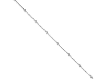 14k White Gold Bezel-Set Diamond Cable Chain Anklet with Multiple Stations (Style PM1012-020-WA-9)