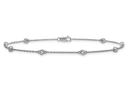 14k White Gold Bezel-Set Diamond Cable Chain Anklet with Multiple Stations (Style PM1012-020-WA-9)