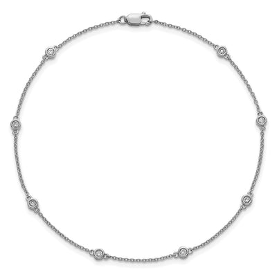 14K White Gold Complete 1/5 carat Bezel-set Diamond and Cable Chain 8-Station Anklet