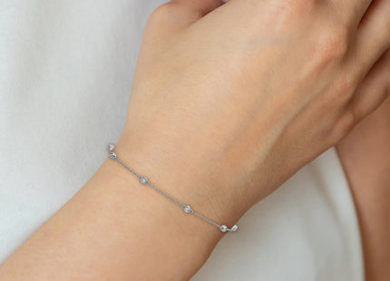 14k White Gold Complete 1/5 carat Bezel-set Diamond and Cable Chain 8-Station Anklet