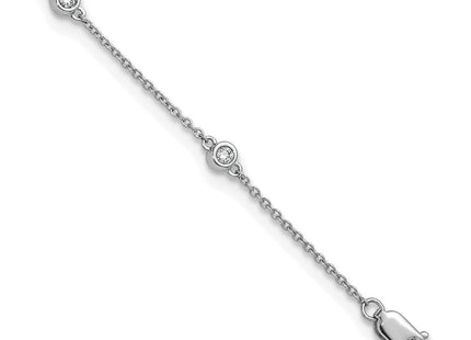 14k White Gold Bezel-Set Diamond Cable Chain Anklet with Multiple Stations (Style PM1012-020-WA-9)