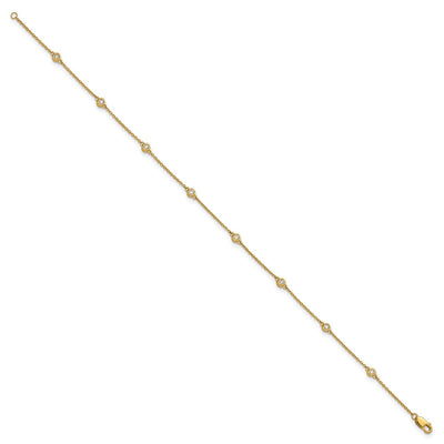 14K Complete 1/5 carat Bezel-set Diamond and Cable Chain 8-Station Anklet