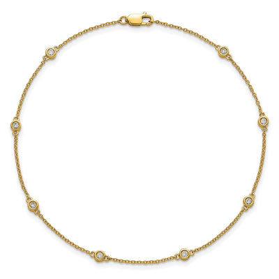 14K Complete 1/5 carat Bezel-set Diamond and Cable Chain 8-Station Anklet