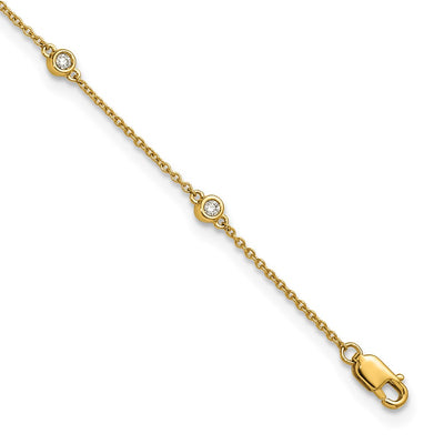 14K Complete 1/5 carat Bezel-set Diamond and Cable Chain 8-Station Anklet