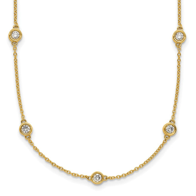 14k Complete 7/8 carat Bezel-set Diamond and Cable Chain 16-Station Necklace, 16mm