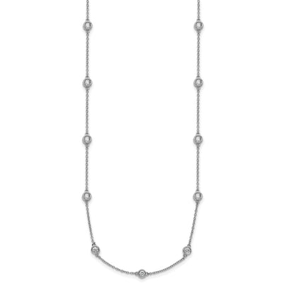 14K White Gold Complete 7/8 carat Bezel-set Diamond and Cable Chain 16-Station Necklace