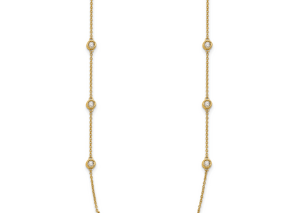 14k Complete 7/8 carat Bezel-set Diamond and Cable Chain 16-Station Necklace, 16mm