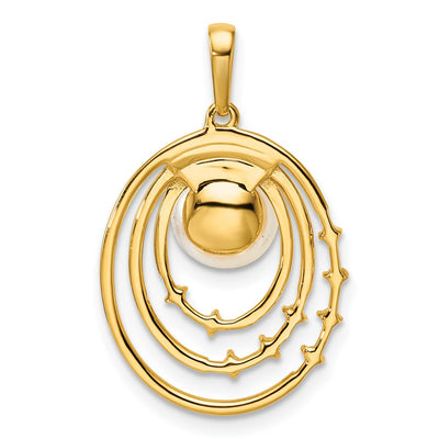 14K Polished 1/15 carat Diamond and White Freshwater Cultured Pearl Ovals Pendant