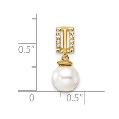 14K Polished 1/20 carat Diamond and White Freshwater Cultured Pearl Chain Slide