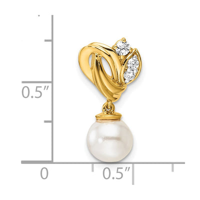 14K Polished 1/10 carat Diamond and White Freshwater Cultured Pearl Chain Slide, 20.3 x 9.95mm