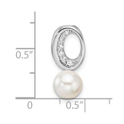 14K White Gold Polished 1/15 carat Diamond and White Freshwater Cultured Pearl Chain Slide
