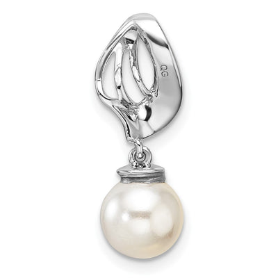 14K White Gold Polished 1/10 carat Diamond and White Freshwater Cultured Pearl Chain Slide, 21.35 x 7.25mm