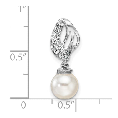 14K White Gold Polished 1/10 carat Diamond and White Freshwater Cultured Pearl Chain Slide, 21.35 x 7.25mm