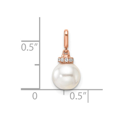14K Rose Gold Polished 1/20 carat Diamond and White Freshwater Cultured Pearl Pendant