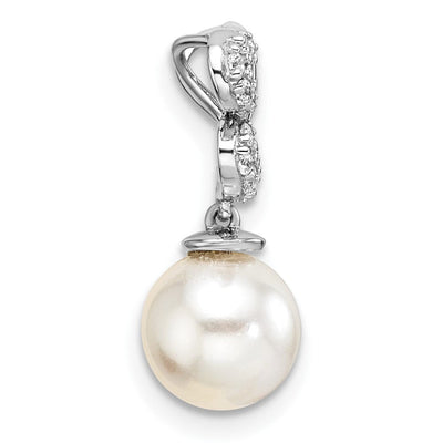 14K White Gold Polished 1/10 carat Diamond and White Freshwater Cultured Pearl Chain Slide, 19.1 x 8.1mm