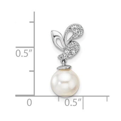 14K White Gold Polished 1/10 carat Diamond and White Freshwater Cultured Pearl Chain Slide, 19.1 x 8.1mm