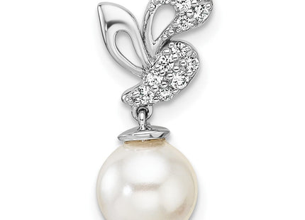 14K White Gold Polished 1/10 carat Diamond and White Freshwater Cultured Pearl Chain Slide (Style PM10186-010-WAA)