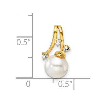 14K Polished 1/15 carat Diamond and White Freshwater Cultured Pearl Chain Slide