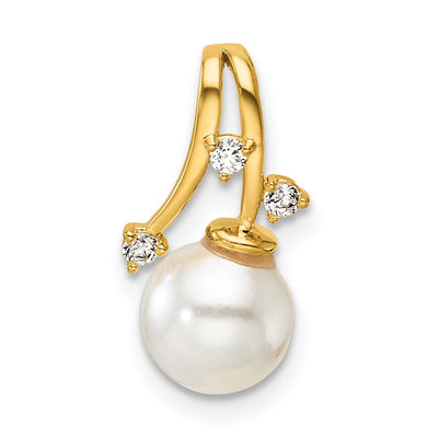 14K Polished 1/15 carat Diamond and White Freshwater Cultured Pearl Chain Slide