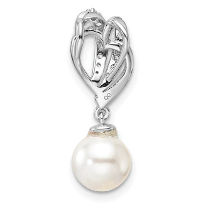 14K White Gold Polished 1/10 carat Diamond and White Freshwater Cultured Pearl Chain Slide, 22.45 x 8mm