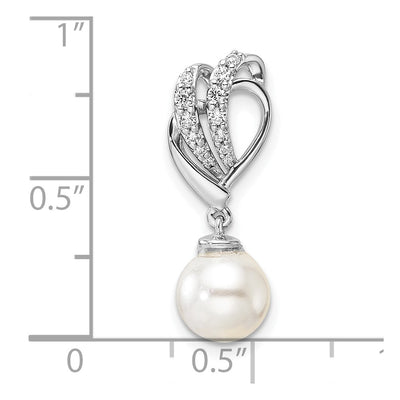 14K White Gold Polished 1/10 carat Diamond and White Freshwater Cultured Pearl Chain Slide, 22.45 x 8mm