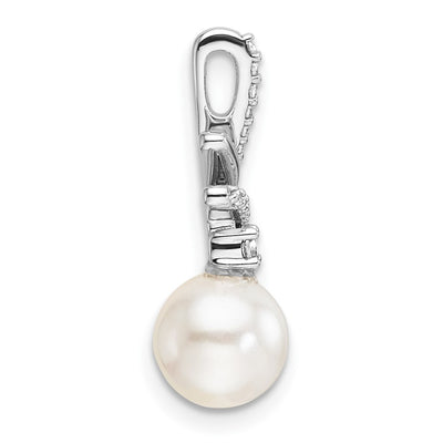 14K White Gold Polished 1/10 carat Diamond and White Freshwater Cultured Pearl Chain Slide, 20.35 x 7.25mm