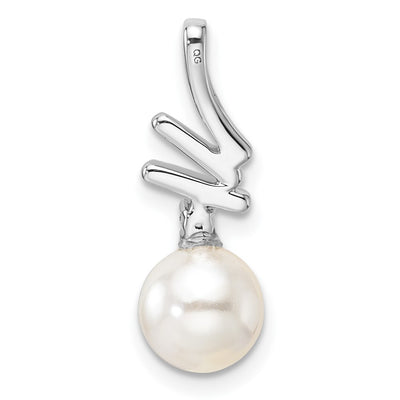 14K White Gold Polished 1/10 carat Diamond and White Freshwater Cultured Pearl Chain Slide, 20.35 x 7.25mm