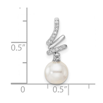 14K White Gold Polished 1/10 carat Diamond and White Freshwater Cultured Pearl Chain Slide, 20.35 x 7.25mm