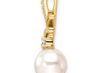 14K Polished 1/10 carat Diamond and White Freshwater Cultured Pearl Chain Slide (Style PM10193-009-YAA)