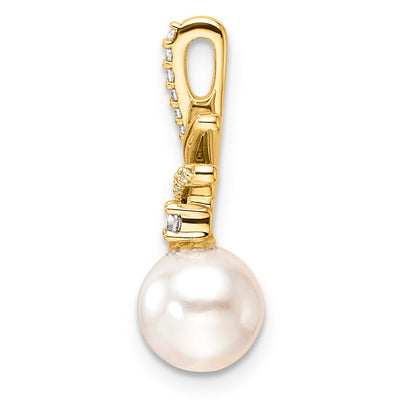14K Polished 1/10 carat Diamond and White Freshwater Cultured Pearl Chain Slide, 20.35 x 7.25mm