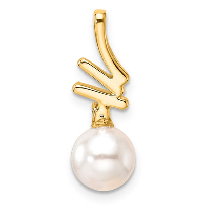 14K Polished 1/10 carat Diamond and White Freshwater Cultured Pearl Chain Slide, 20.35 x 7.25mm