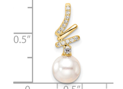 14K Polished 1/10 carat Diamond and White Freshwater Cultured Pearl Chain Slide (Style PM10193-009-YAA)
