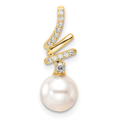 14K Polished 1/10 carat Diamond and White Freshwater Cultured Pearl Chain Slide, 20.35 x 7.25mm