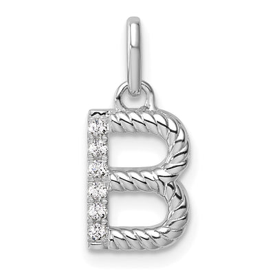 14K White Gold Twisted with .. Diamond Initial B Charm