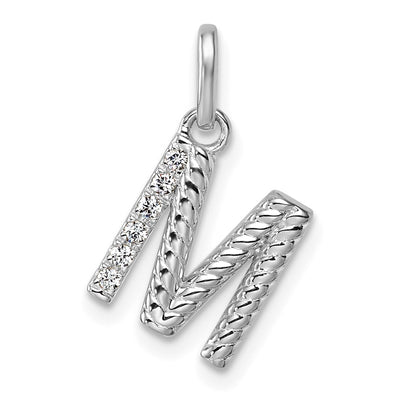 14K White Gold Twisted .. Diamond Initial M Charm