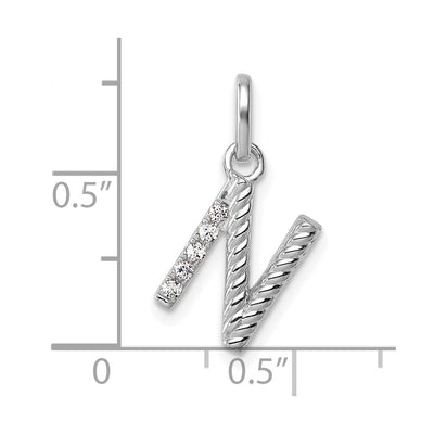 14K White Gold Twisted .. Diamond Initial N Charm