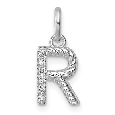 14K White Gold Twisted .. Diamond Initial R Charm