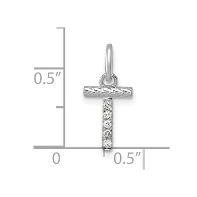 14K White Gold Twisted .. Diamond Initial T Charm