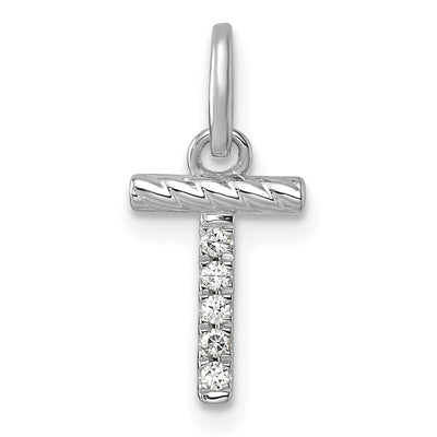 14K White Gold Twisted .. Diamond Initial T Charm