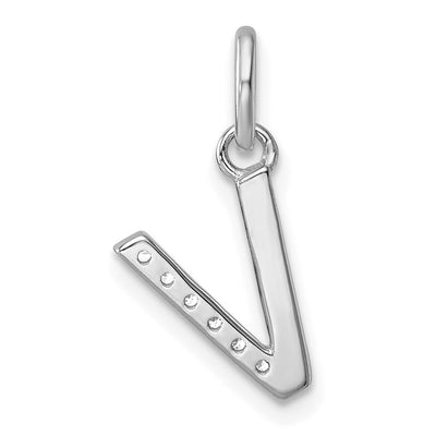 14K White Gold Twisted .. Diamond Initial V Charm