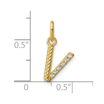 14K Twisted .. Diamond Initial V Charm