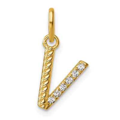14K Twisted .. Diamond Initial V Charm